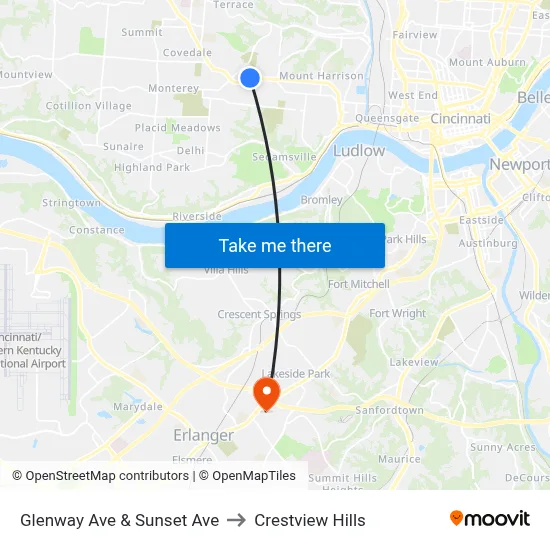 Glenway Ave & Sunset Ave to Crestview Hills map