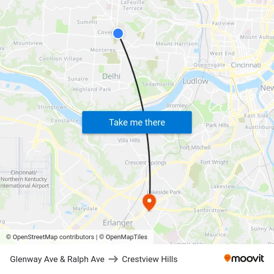 Glenway Ave & Ralph Ave to Crestview Hills map