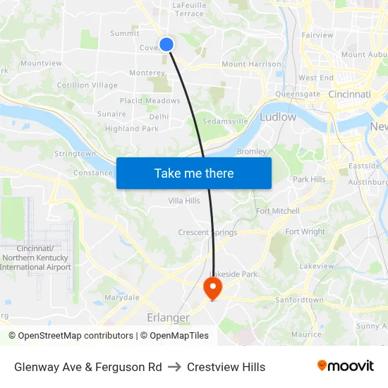 Glenway Ave & Ferguson Rd to Crestview Hills map