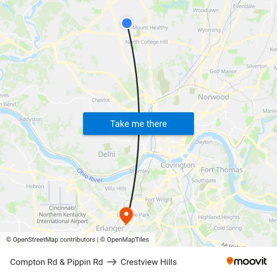 Compton Rd & Pippin Rd to Crestview Hills map