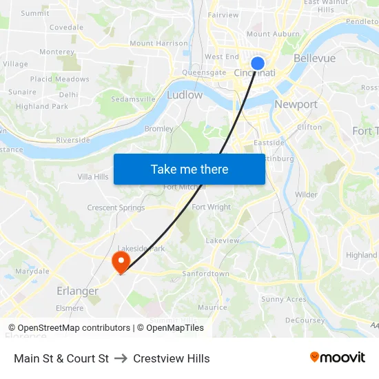 Main St & Court St to Crestview Hills map