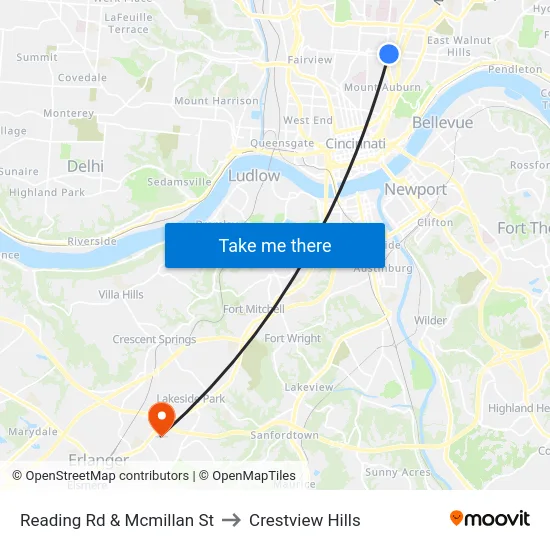 Reading Rd & Mcmillan St to Crestview Hills map