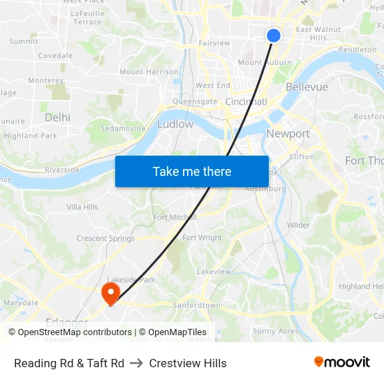 Reading Rd & Taft Rd to Crestview Hills map