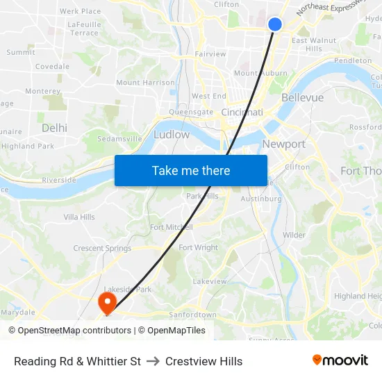 Reading Rd & Whittier St to Crestview Hills map
