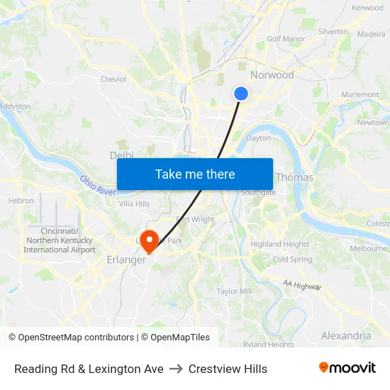 Reading Rd & Lexington Ave to Crestview Hills map