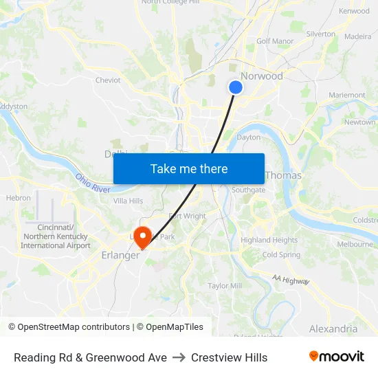 Reading Rd & Greenwood Ave to Crestview Hills map
