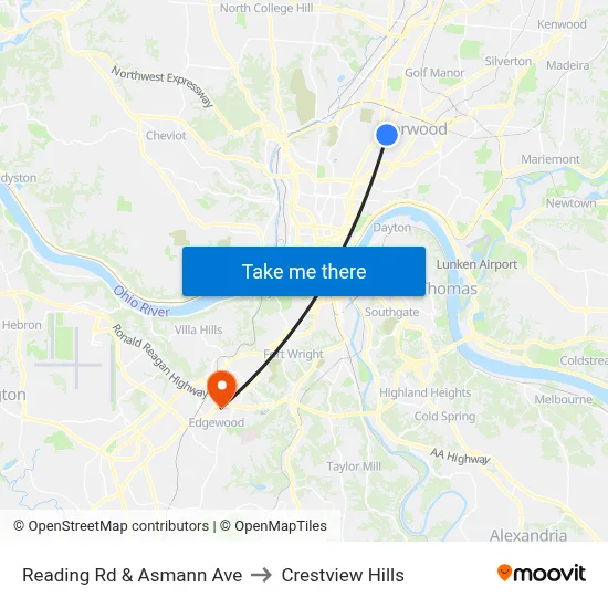 Reading Rd & Asmann Ave to Crestview Hills map