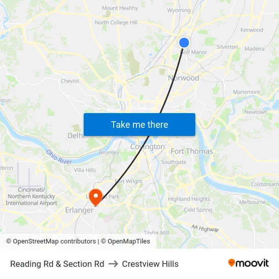 Reading Rd & Section Rd to Crestview Hills map