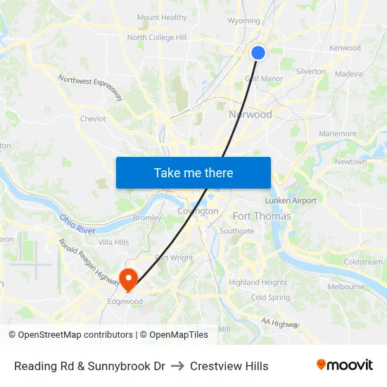 Reading Rd & Sunnybrook Dr to Crestview Hills map