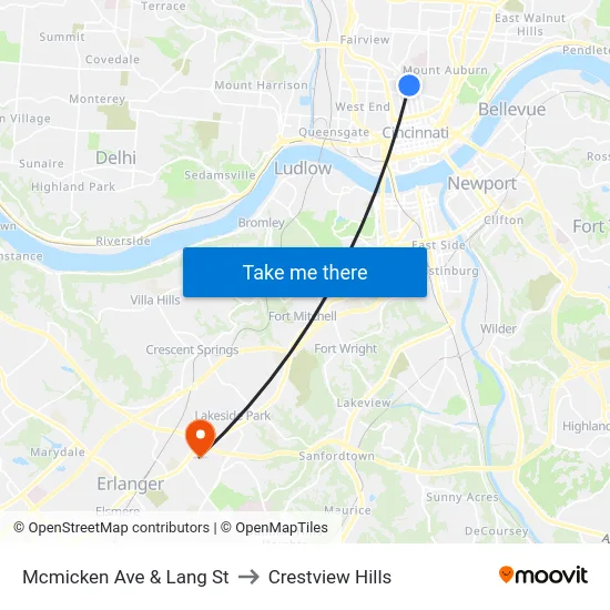 Mcmicken Ave & Lang St to Crestview Hills map