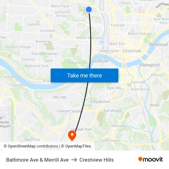 Baltimore Ave & Merrill Ave to Crestview Hills map