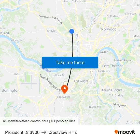 President Dr 3900 to Crestview Hills map
