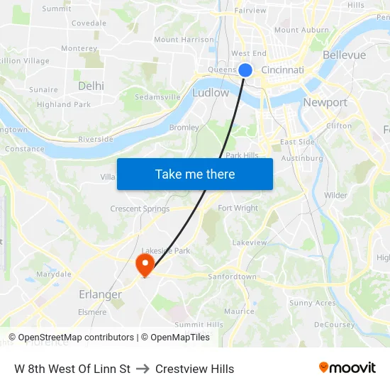 W 8th West Of Linn St to Crestview Hills map