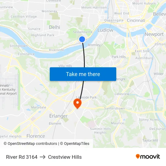 River Rd 3164 to Crestview Hills map