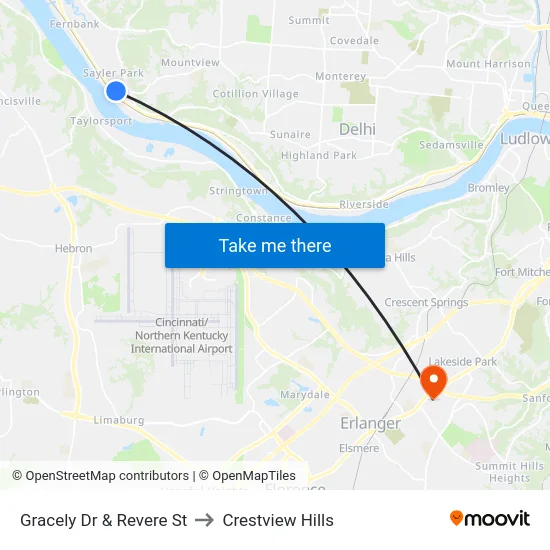 Gracely Dr & Revere St to Crestview Hills map