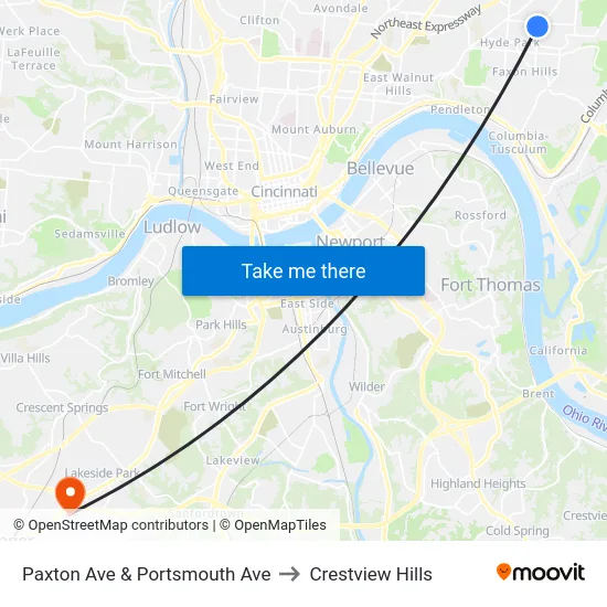 Paxton Ave & Portsmouth Ave to Crestview Hills map