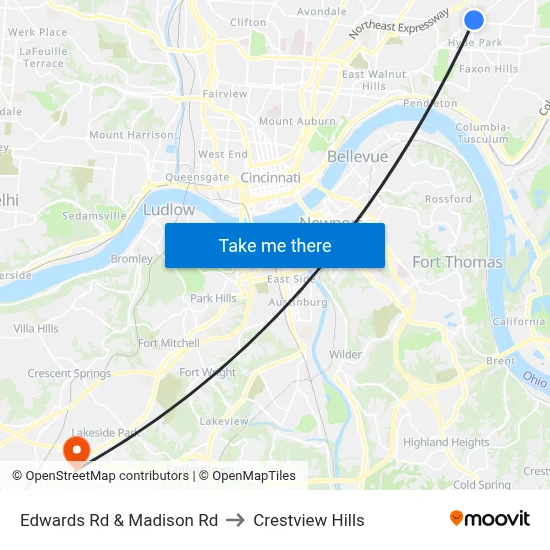 Edwards Rd & Madison Rd to Crestview Hills map