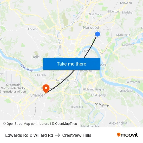 Edwards Rd & Willard Rd to Crestview Hills map