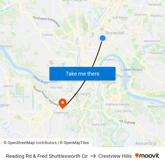 Reading Rd & Fred Shuttlesworth Cir to Crestview Hills map