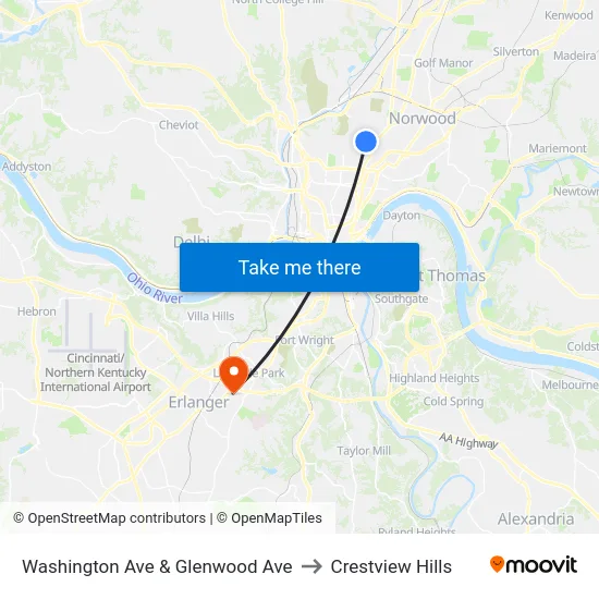 Washington Ave & Glenwood Ave to Crestview Hills map