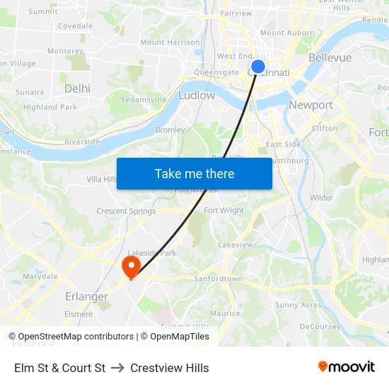 Elm St & Court St to Crestview Hills map