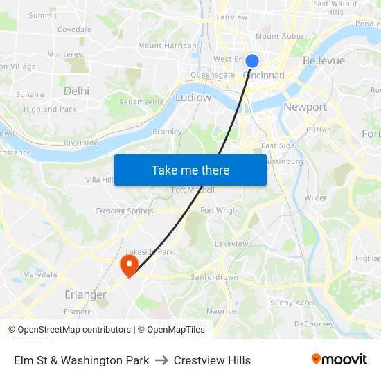 Elm St & Washington Park to Crestview Hills map