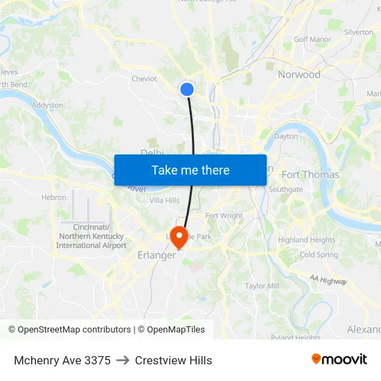 Mchenry Ave 3375 to Crestview Hills map
