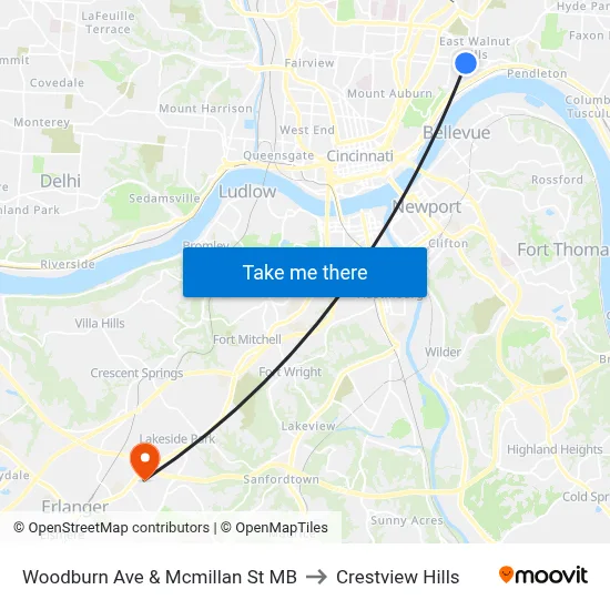 Woodburn Ave & Mcmillan St MB to Crestview Hills map
