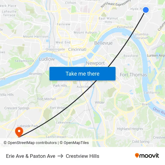 Erie Ave & Paxton Ave to Crestview Hills map