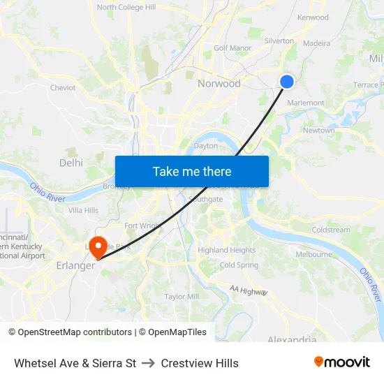 Whetsel Ave & Sierra St to Crestview Hills map