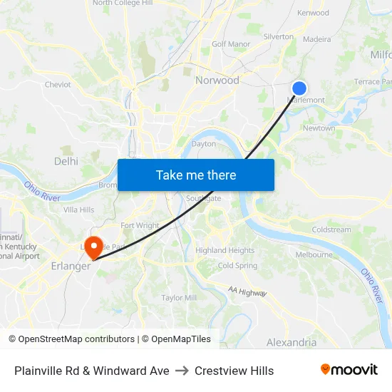 Plainville Rd & Windward Ave to Crestview Hills map