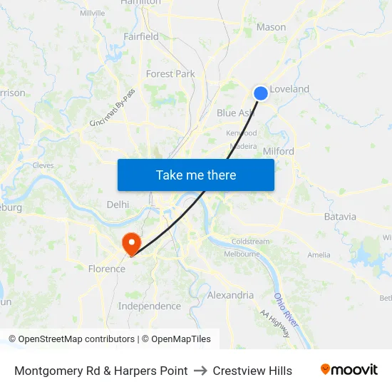Montgomery Rd & Harpers Point to Crestview Hills map