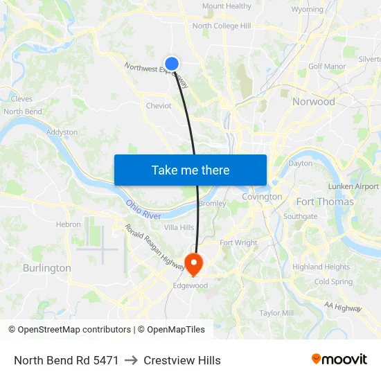 North Bend Rd 5471 to Crestview Hills map