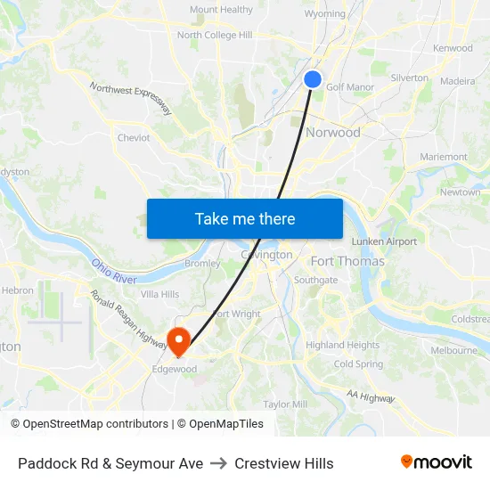 Paddock Rd & Seymour Ave to Crestview Hills map