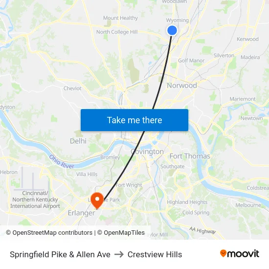 Springfield Pike & Allen Ave to Crestview Hills map