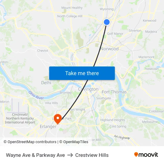 Wayne Ave & Parkway Ave to Crestview Hills map