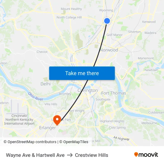Wayne Ave & Hartwell Ave to Crestview Hills map