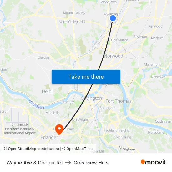 Wayne Ave & Cooper Rd to Crestview Hills map