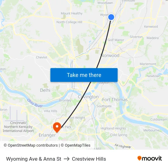Wyoming Ave & Anna St to Crestview Hills map