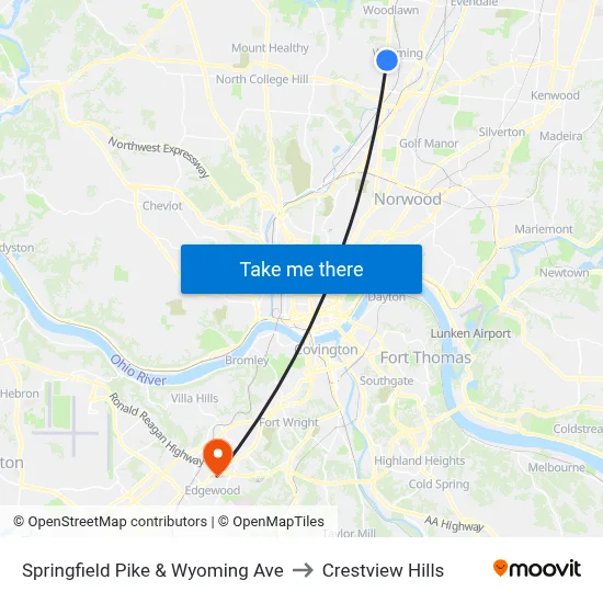 Springfield Pike & Wyoming Ave to Crestview Hills map