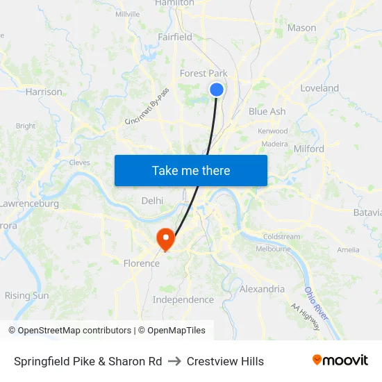 Springfield Pike & Sharon Rd to Crestview Hills map
