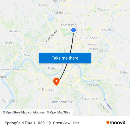 Springfield Pike 11039 to Crestview Hills map