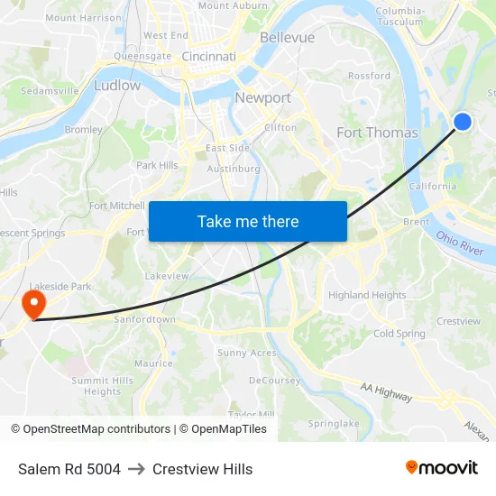 Salem Rd 5004 to Crestview Hills map