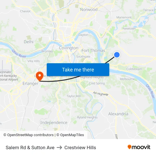 Salem Rd & Sutton Ave to Crestview Hills map