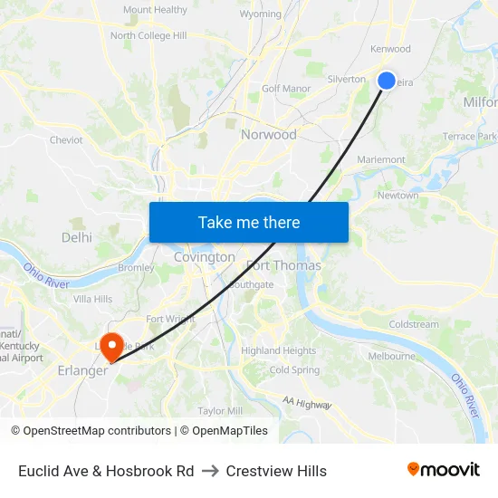 Euclid Ave & Hosbrook Rd to Crestview Hills map