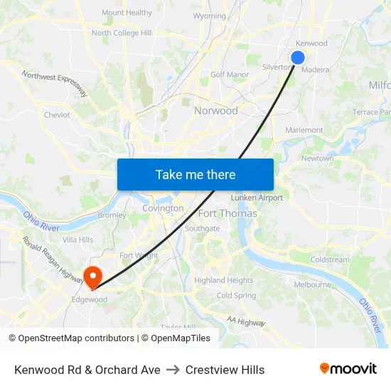 Kenwood Rd & Orchard Ave to Crestview Hills map
