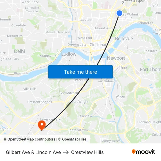 Gilbert Ave & Lincoln Ave to Crestview Hills map