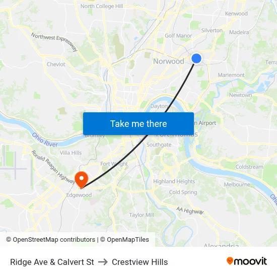 Ridge Ave & Calvert St to Crestview Hills map
