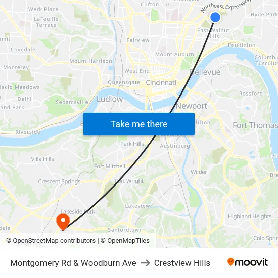 Montgomery Rd & Woodburn Ave to Crestview Hills map