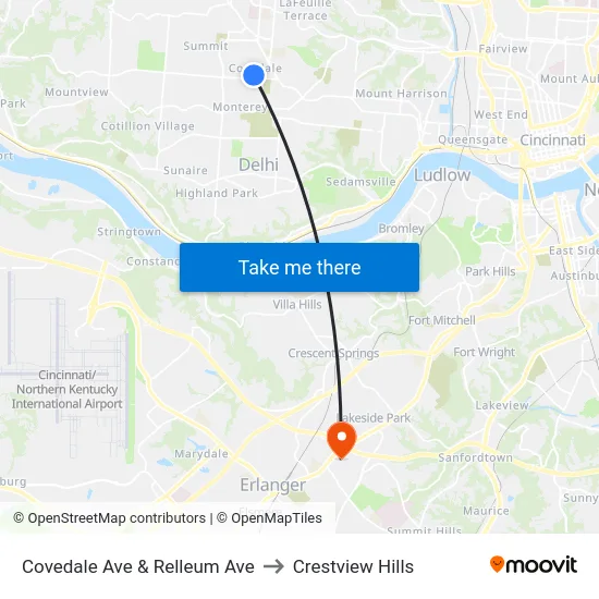 Covedale Ave & Relleum Ave to Crestview Hills map